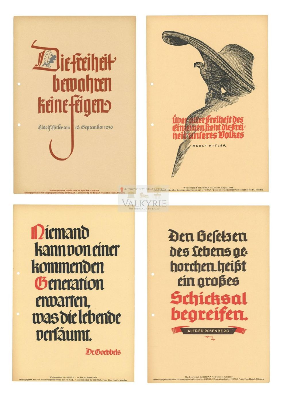 Lot 407: 4 Nazi Propaganda Posters of the Wochenspruch der NSDAP With Quotations