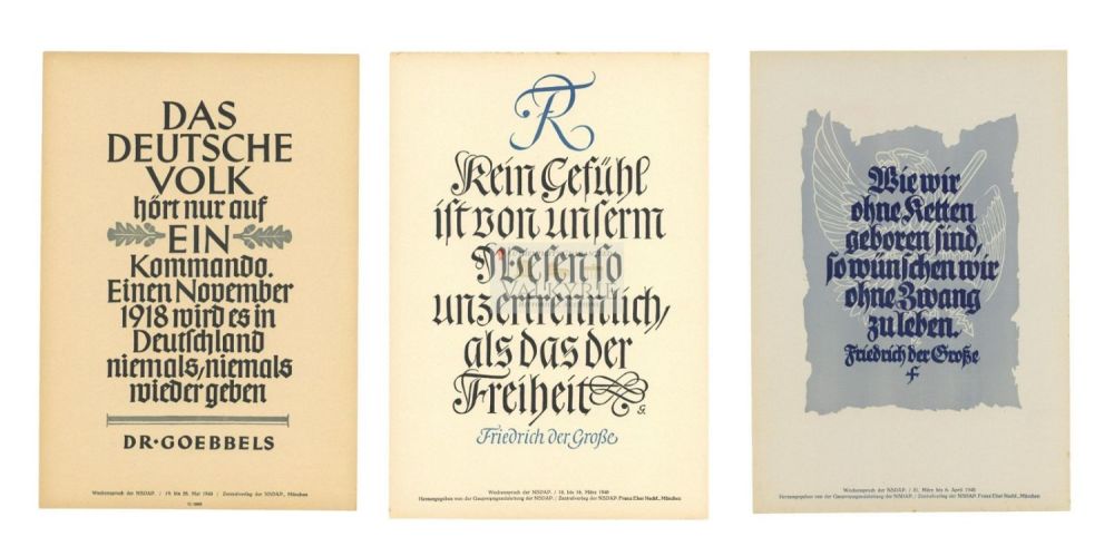 Lot 410: 3 Nazi Propaganda Posters of the Wochenspruch der NSDAP With Quotations