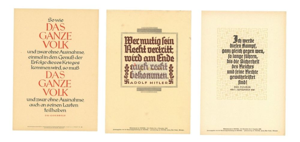 Lot 413: 3 Nazi Propaganda Posters of the Wochenspruch der NSDAP With Quotations