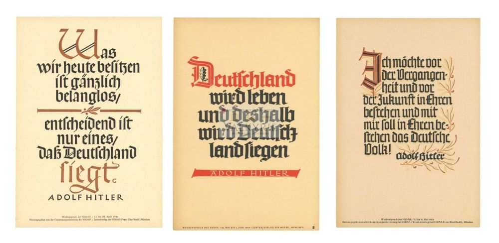Lot 414: 3 Nazi Propaganda Posters of the Wochenspruch der NSDAP With Quotations
