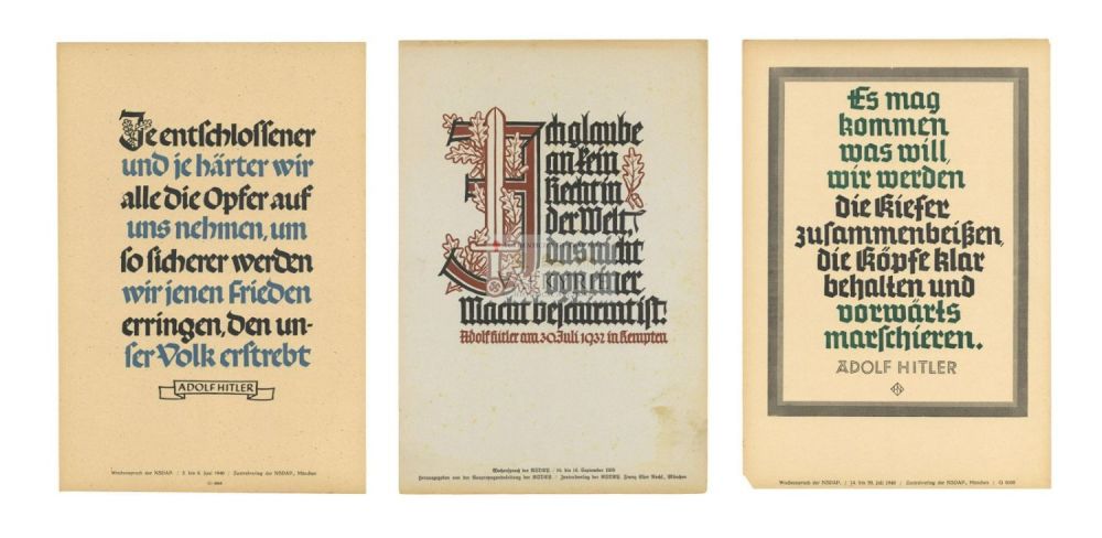 Lot 415: 3 Nazi Propaganda Posters of the Wochenspruch der NSDAP With Quotations