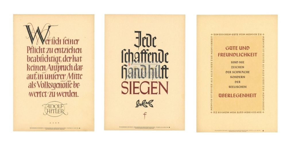 Lot 417: 3 Nazi Propaganda Posters of the Wochenspruch der NSDAP With Quotations
