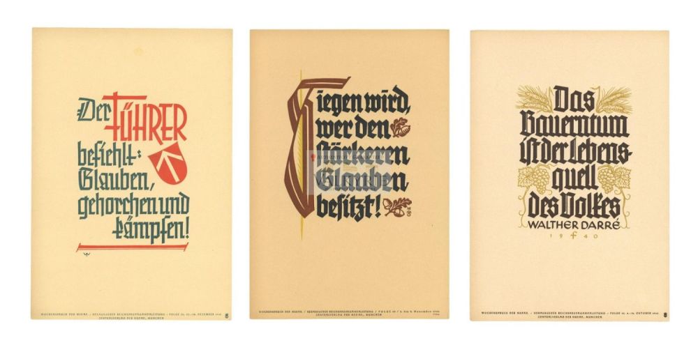 Lot 420: 3 Nazi Propaganda Posters of the Wochenspruch der NSDAP With Quotations