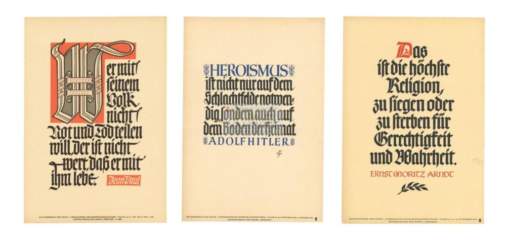 Lot 421: 3 Nazi Propaganda Posters of the Wochenspruch der NSDAP With Quotations