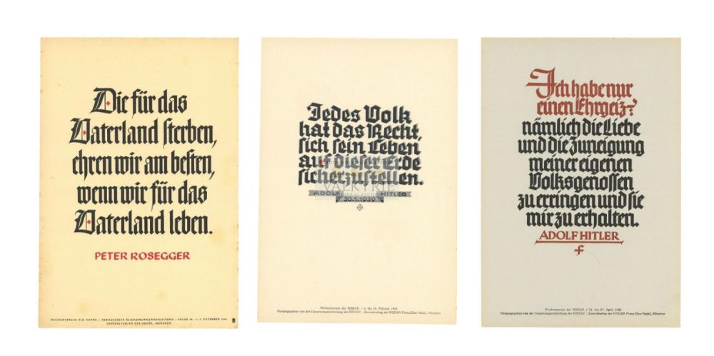 Lot 423: 3 Nazi Propaganda Posters of the Wochenspruch der NSDAP With Quotations