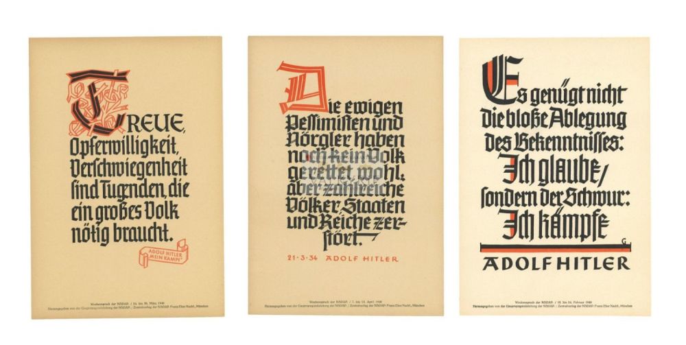 Lot 424: 3 Nazi Propaganda Posters of the Wochenspruch der NSDAP With Quotations