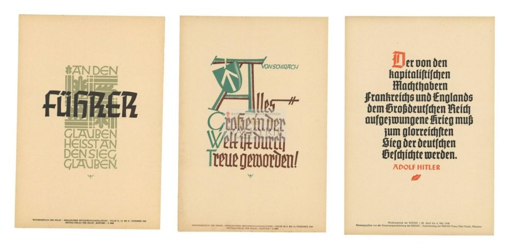 Lot 426: 3 Nazi Propaganda Posters of the Wochenspruch der NSDAP With Quotations
