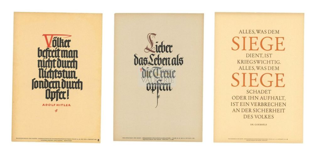 Lot 428: 3 Nazi Propaganda Posters of the Wochenspruch der NSDAP With Quotations