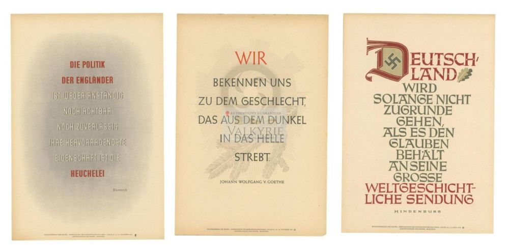 Lot 431: 3 Nazi Propaganda Posters of the Wochenspruch der NSDAP With Quotations