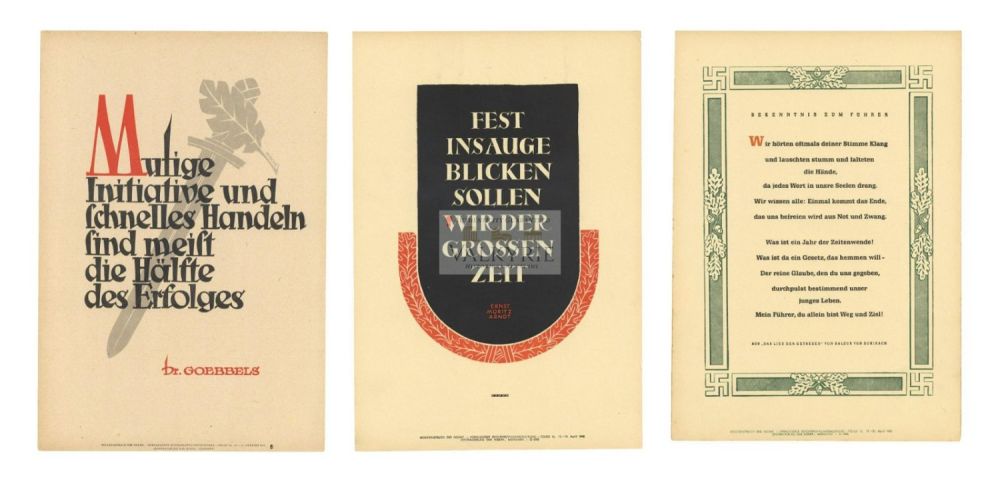 Lot 432: 3 Nazi Propaganda Posters of the Wochenspruch der NSDAP With Quotations