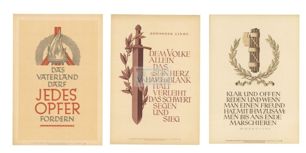Lot 435: 3 Nazi Propaganda Posters of the Wochenspruch der NSDAP With Quotations
