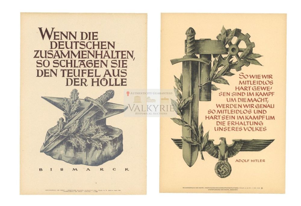 Lot 437: 3 Nazi Propaganda Posters of the Wochenspruch der NSDAP With Quotations