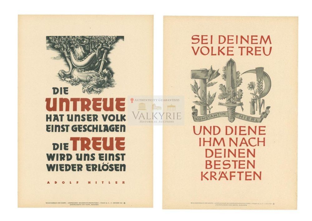 Lot 442: 2 Nazi Propaganda Posters of the Wochenspruch der NSDAP With Quotations