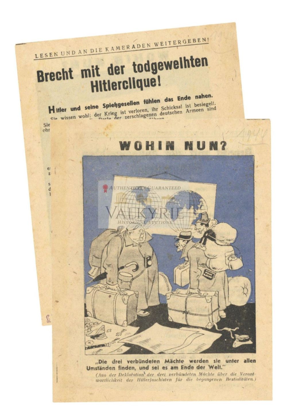 Lot 460: Allied anti-Nazi War Propaganda Leaflet - "Break With Hitler's Death Gang"
