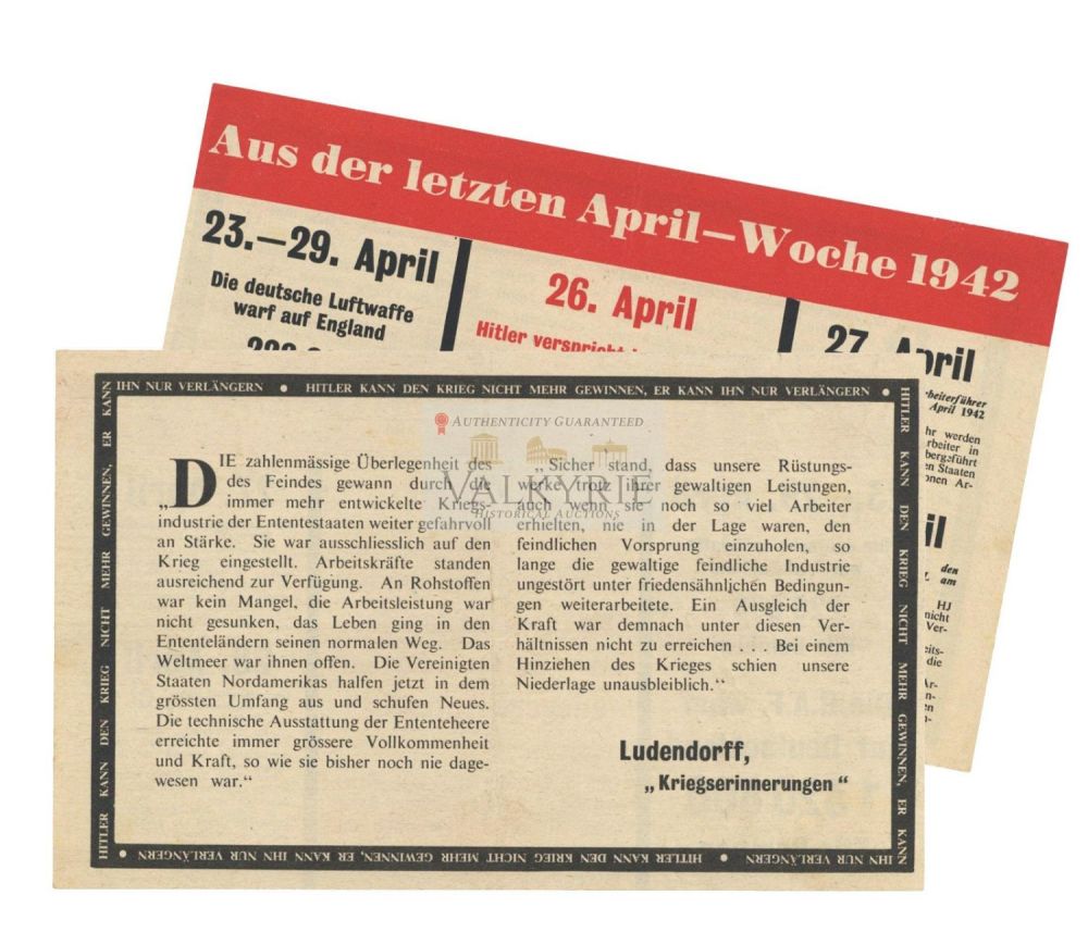 Lot 467: Allied anti-Nazi War Propaganda Leaflet - "Hitler Can't Win the War Anymore. He Can Only Prolong It"