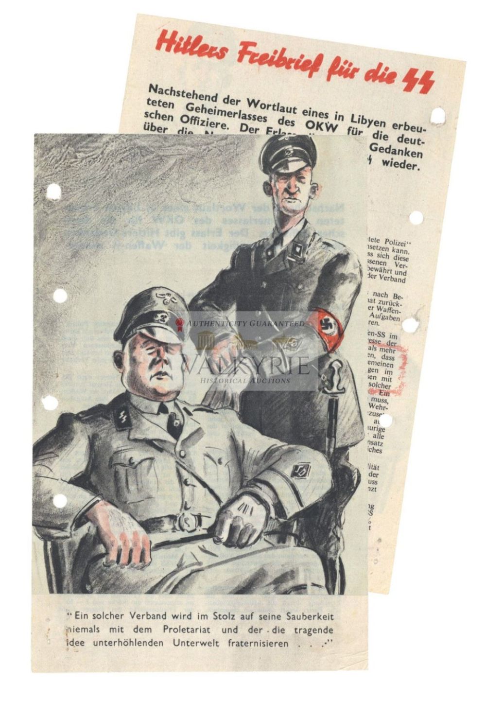 Lot 476: Anti-Nazi War Propaganda Leaflet - Hitlers Free Letter for the SS