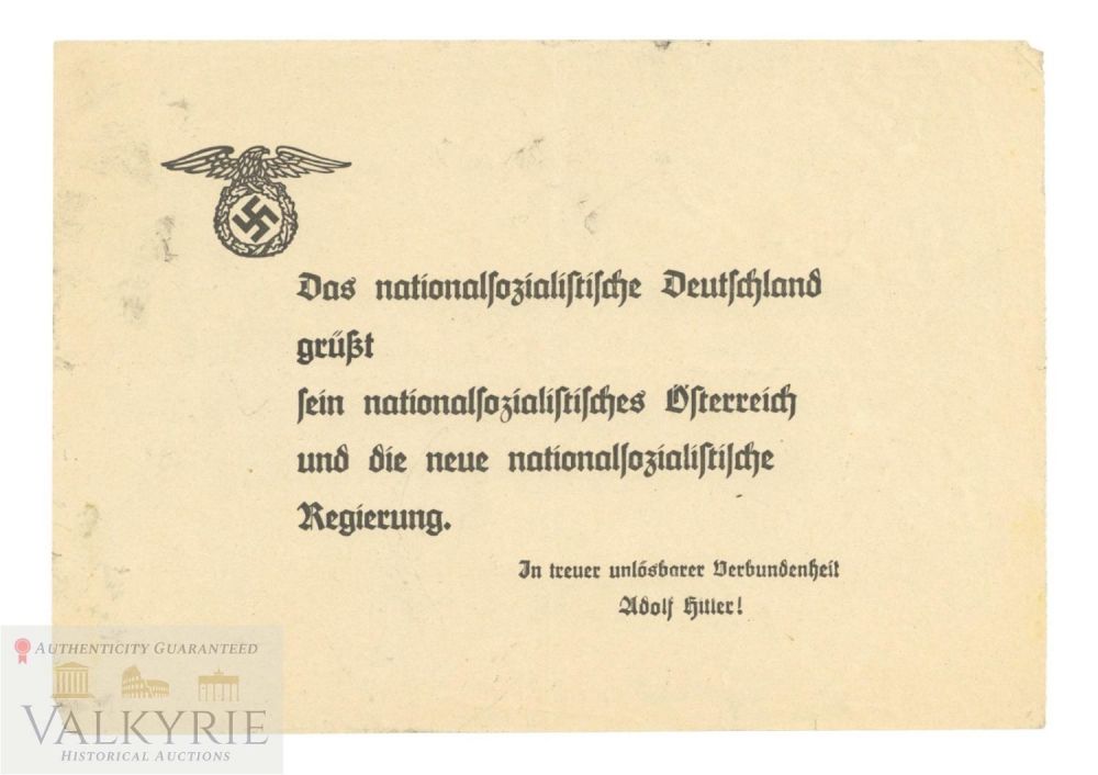 Lot 478: Very Rare Leaflet Greeting Austria as Part of III Reich During Anchluss