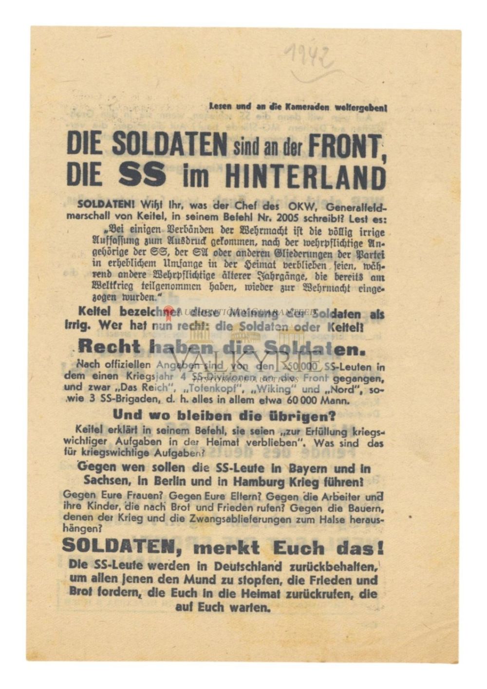 Lot 486: Red Army Propaganda Leaflet to Encourage German Soldiers to Surrender