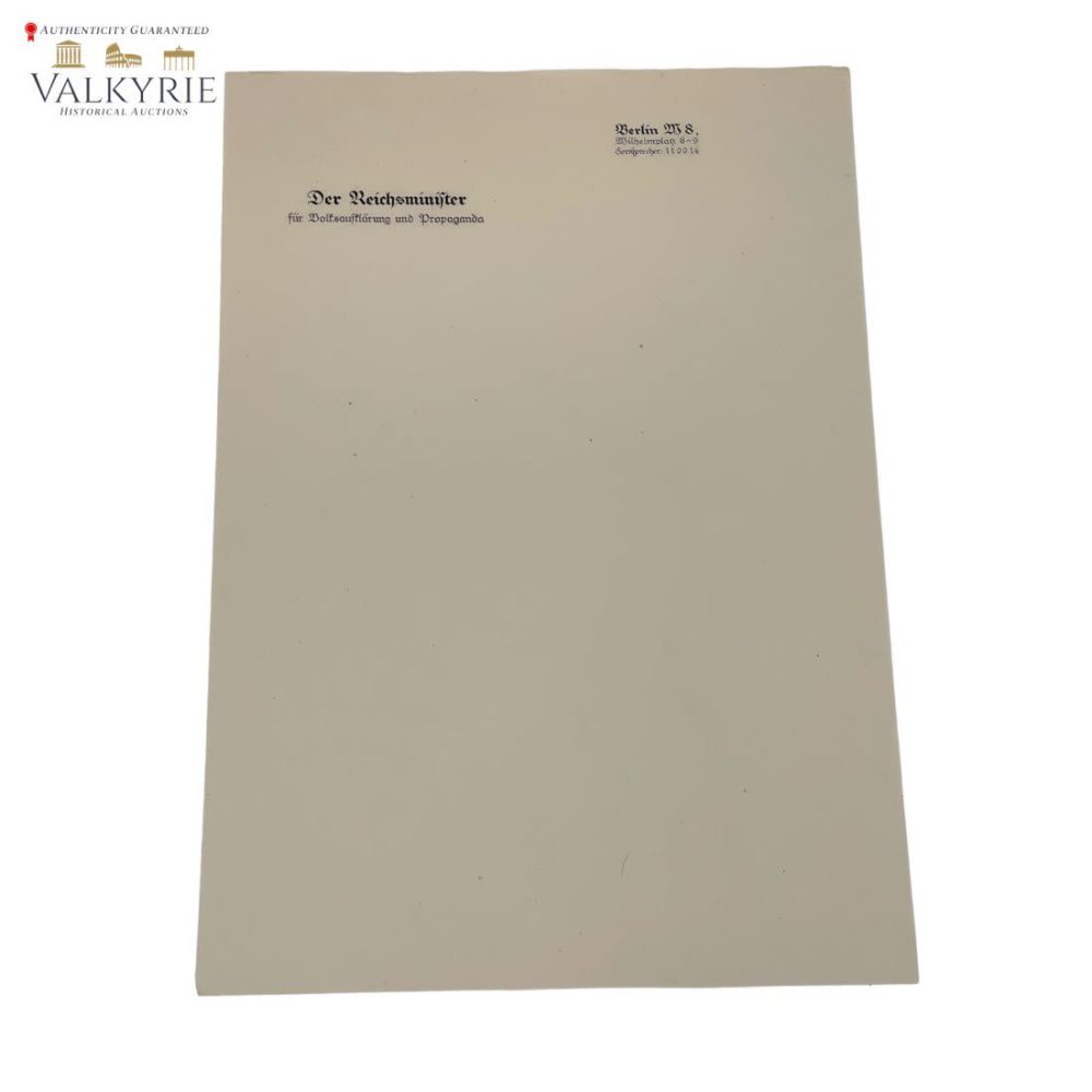 Lot 511: Joseph Goebbels Letterhead - Unused