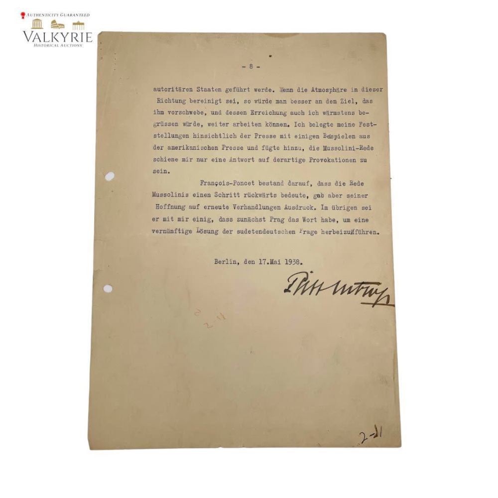 Lot 515: JOACHIM VON RIBBENTROP RIBBENTROP SEEKS TO SPLIT THE FRENCH AND ENGLISH OVER SPAIN