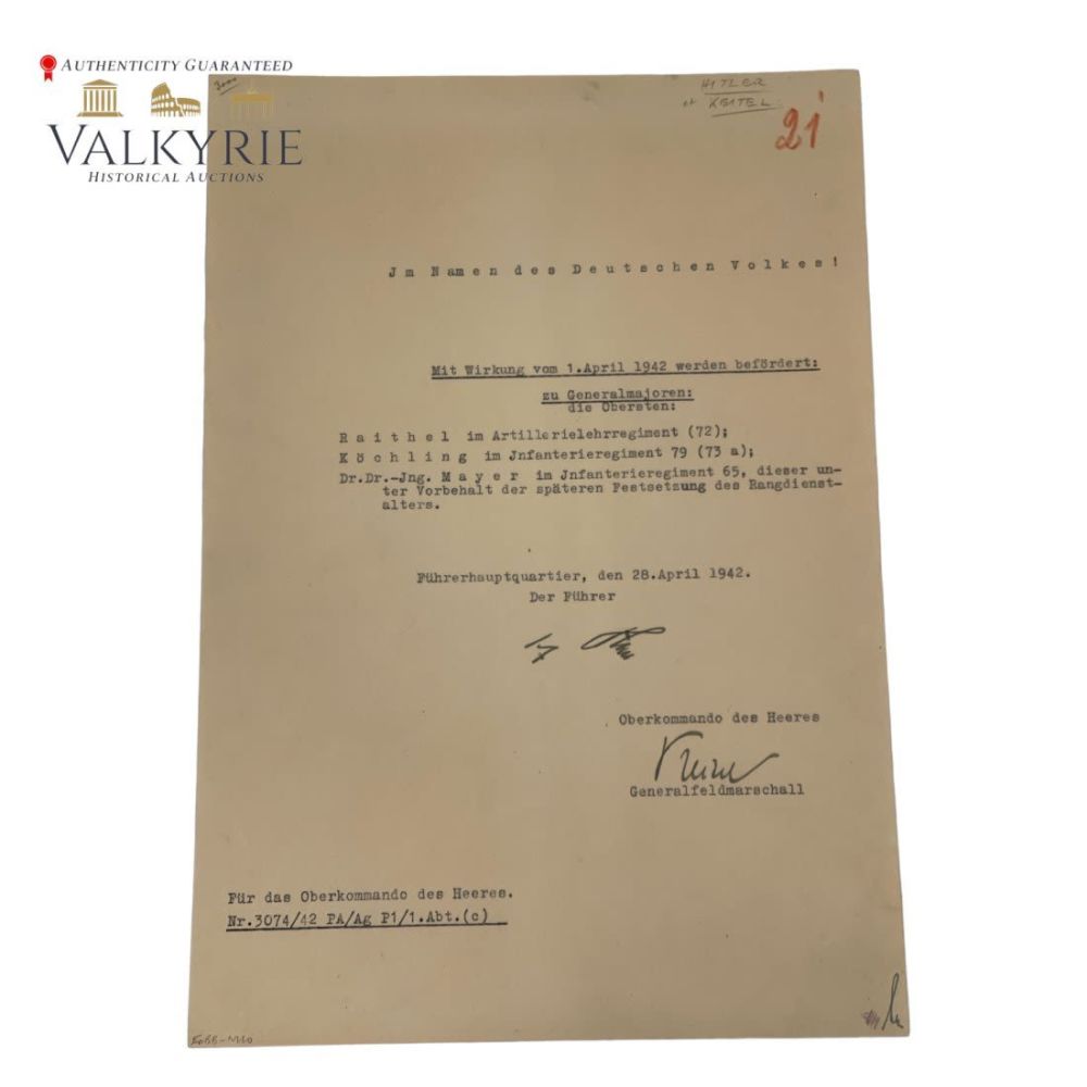Lot 518: Adolf Hilter Signed Document