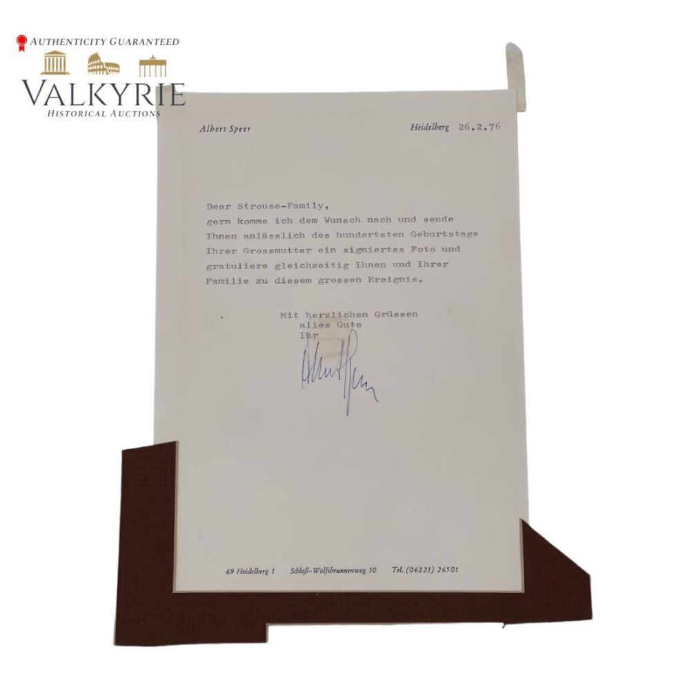Lot 519: Albert Speer Signed Letter
