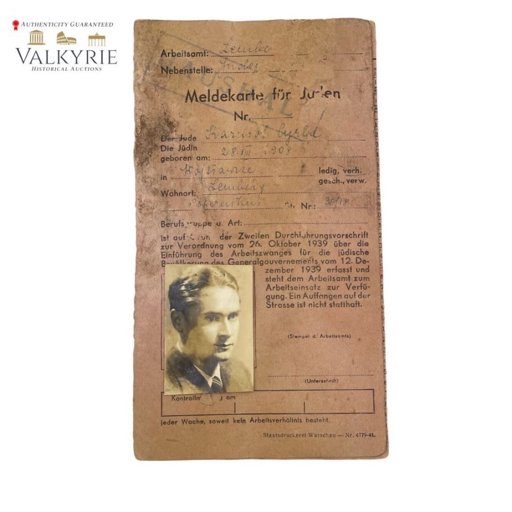Lot 536: Registration Card Issued to a Polish Jew in Lemberg 1939