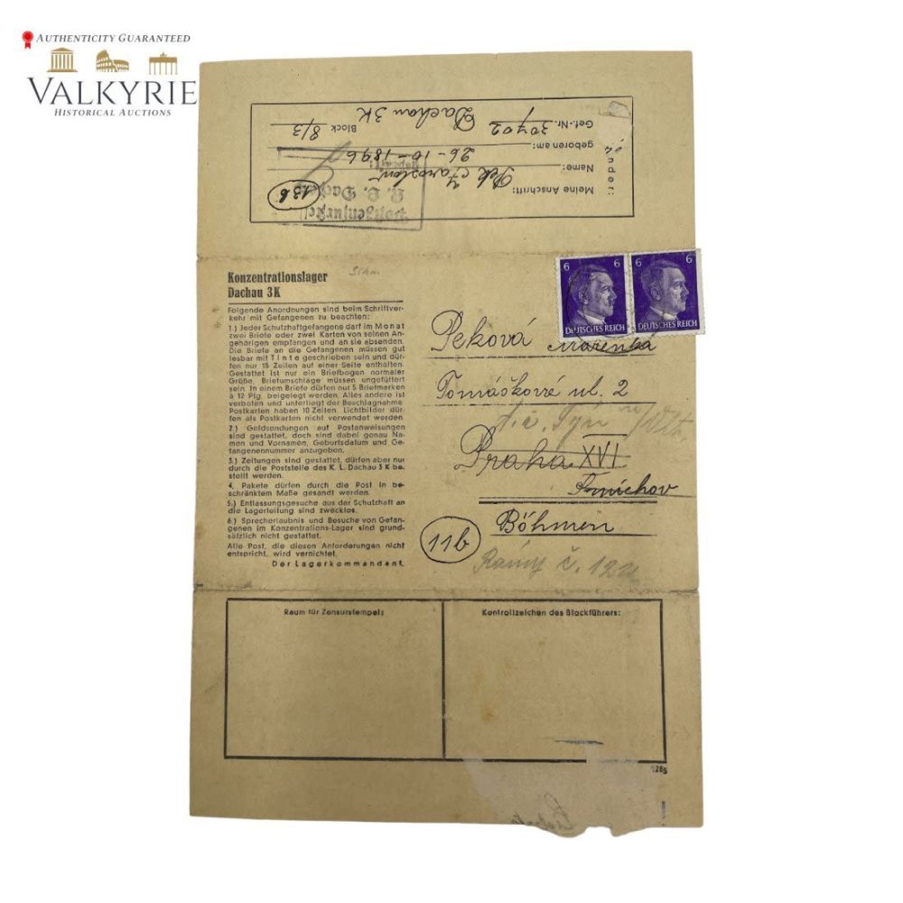 Lot 537: KL Dachau letter