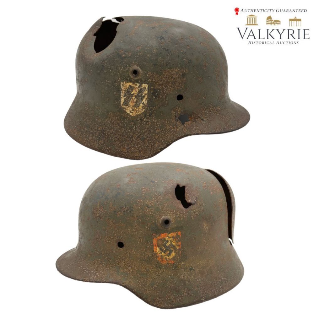 Lot 544: Waffen SS Double Decal M35 Helmet Relic from Rzhev Das Reich