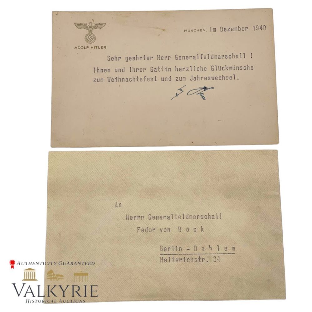 Lot 584: Adolf Hitler Signed Christmas Card to General Fedor von Bock