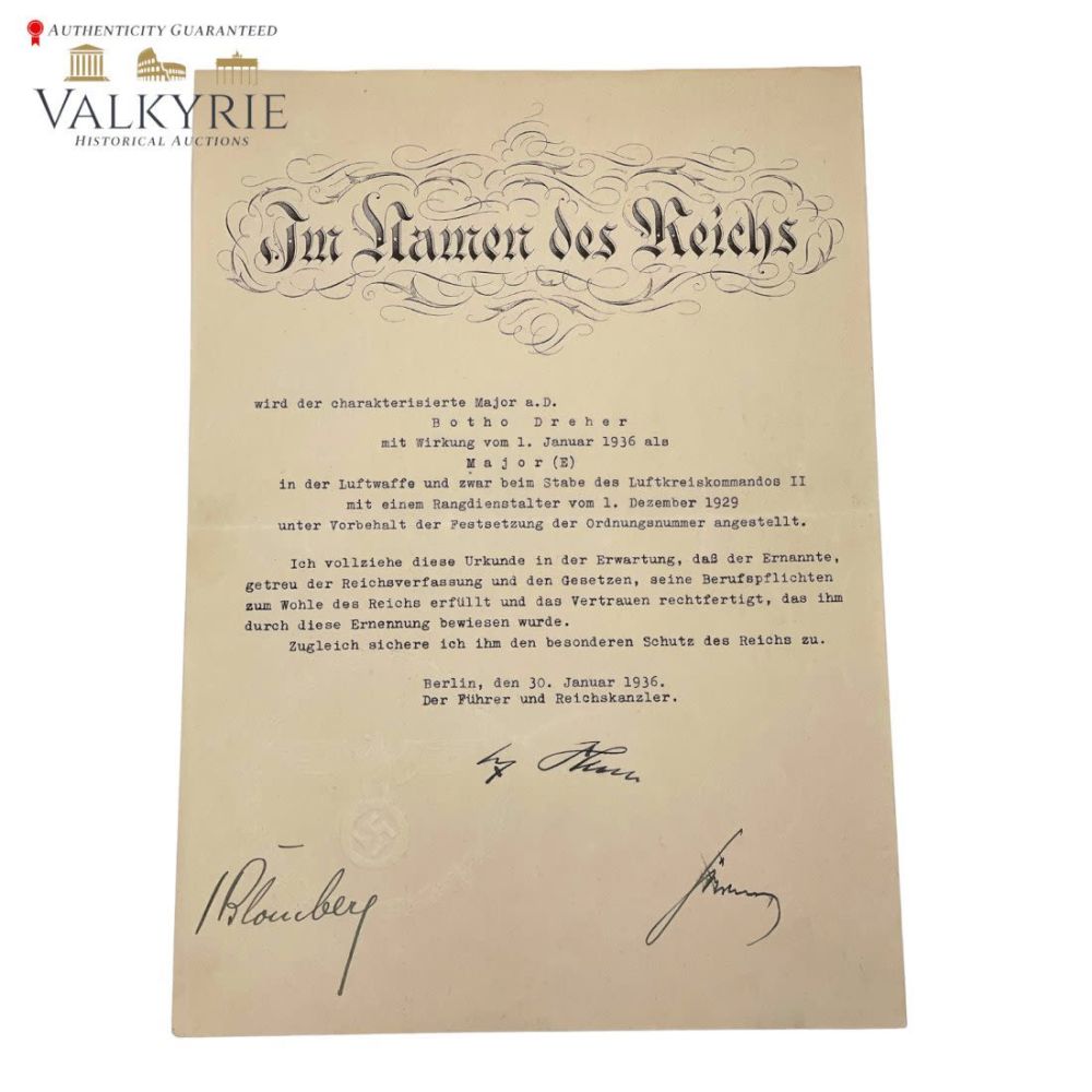 Lot 589: Adolf Hitler, Hermann Goering, Bloomberg Signed Promotion Document