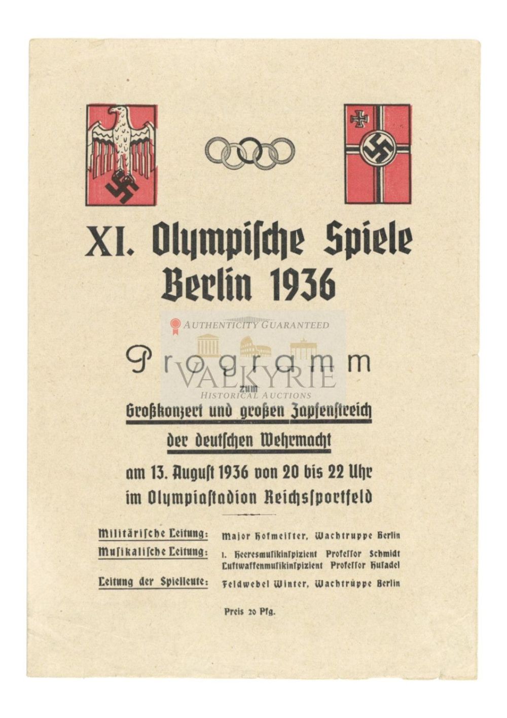 Lot 600: Berlin Summer Olympics Commemorative Music Concert Programme 1936