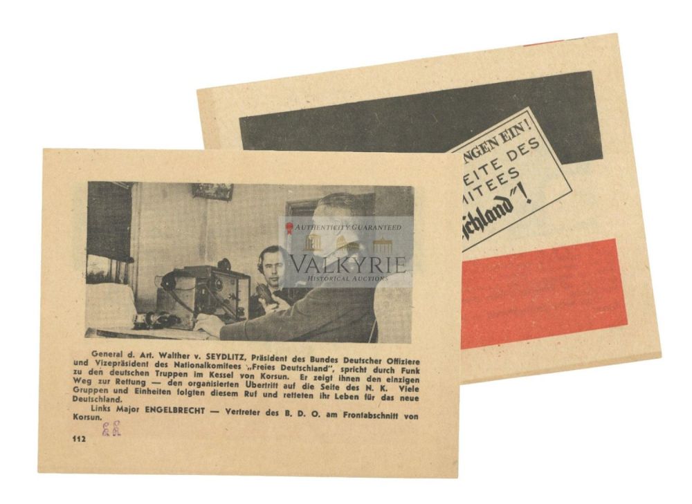 Lot 613: Russian War Propaganda Leaflet About the League of German Officers - "Join the Committee!"