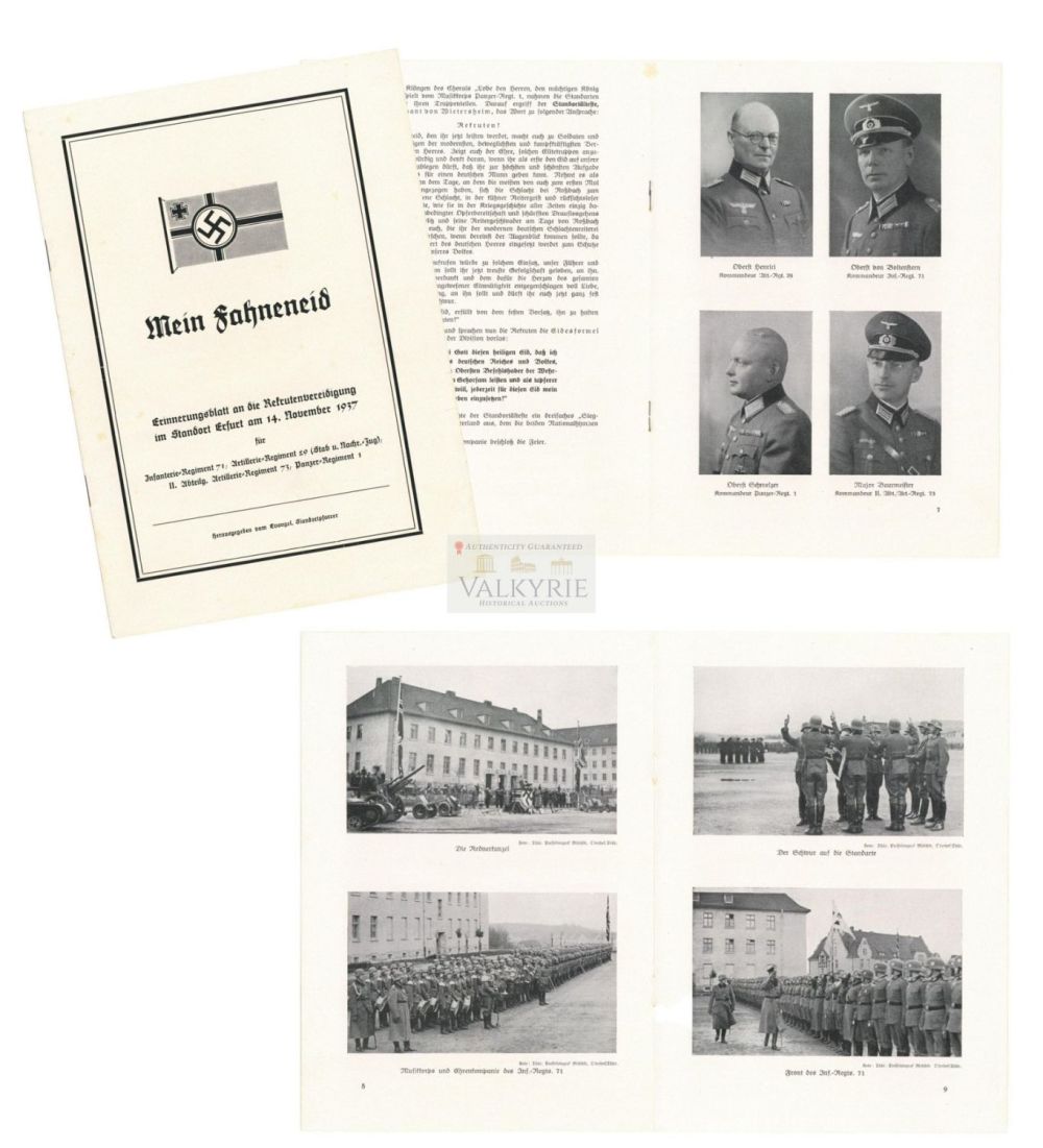 Lot 620: Booklet for Rememberance of the Oath of Allegiance in Standort Erfurt - Wehrmacht 1937