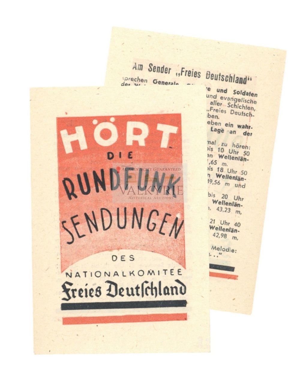 Lot 621: Russian War Propaganda Leaflet About the League of German Officers - "Listen to the Radio Broadcast"