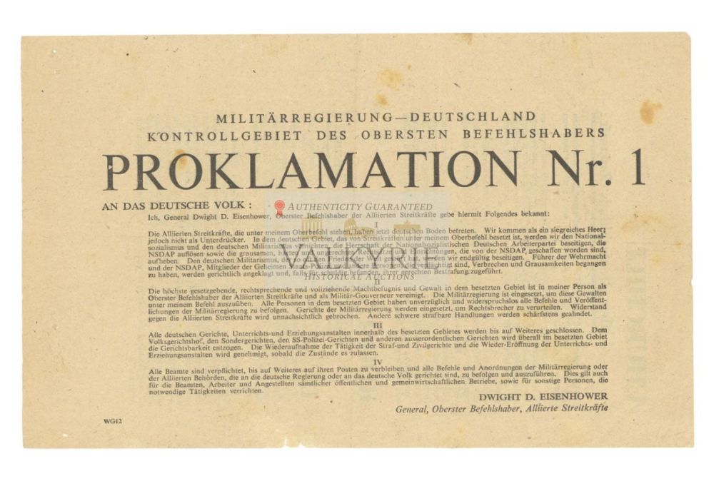 Lot 638: Allied War Propaganda Leaflet With Official Message to German People - Churchill Roosevelt