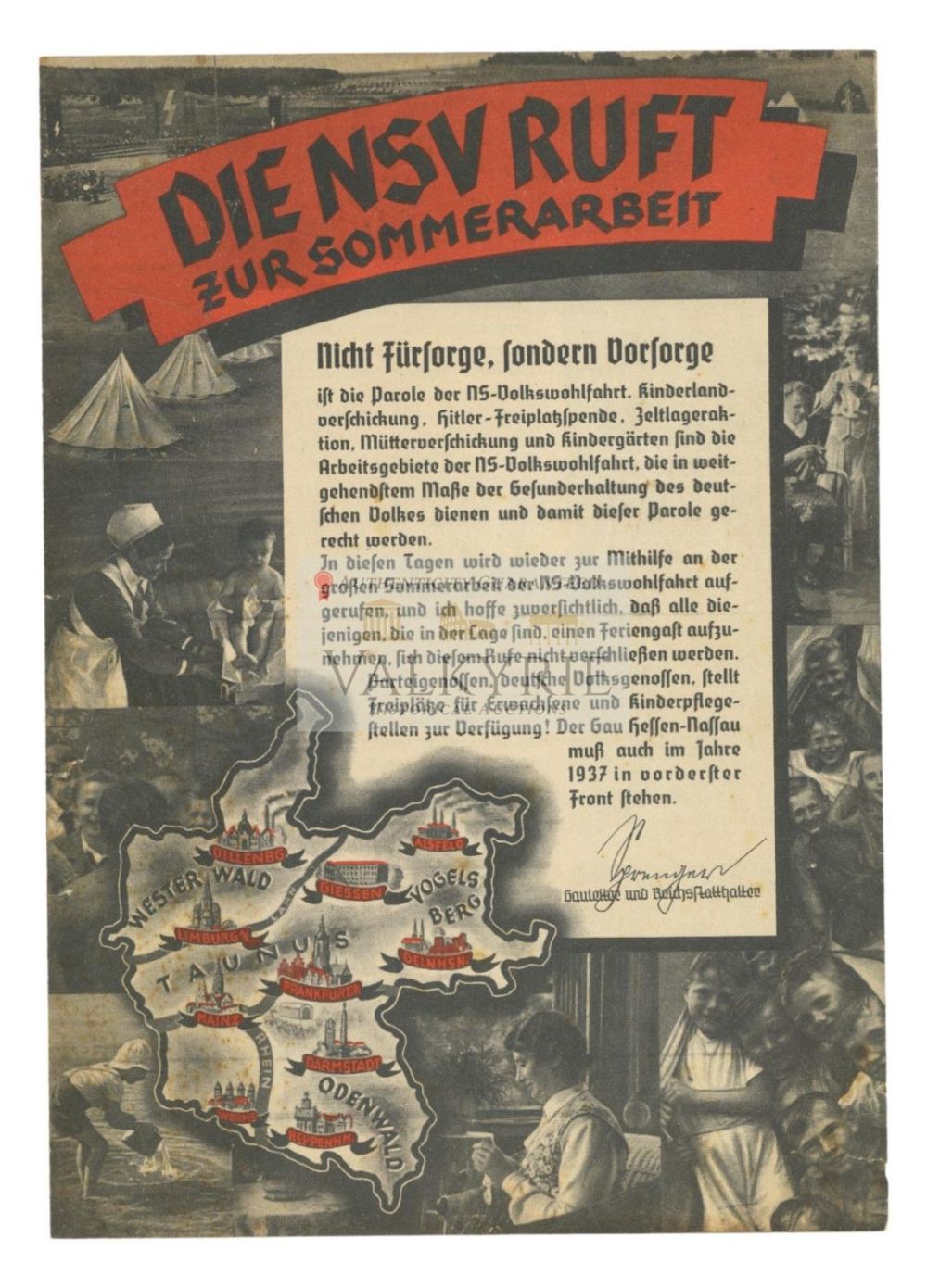 Lot 639: National Socialist People's Welfare Organisation Propaganda Leaflet - The NSV Calls to Summer Work