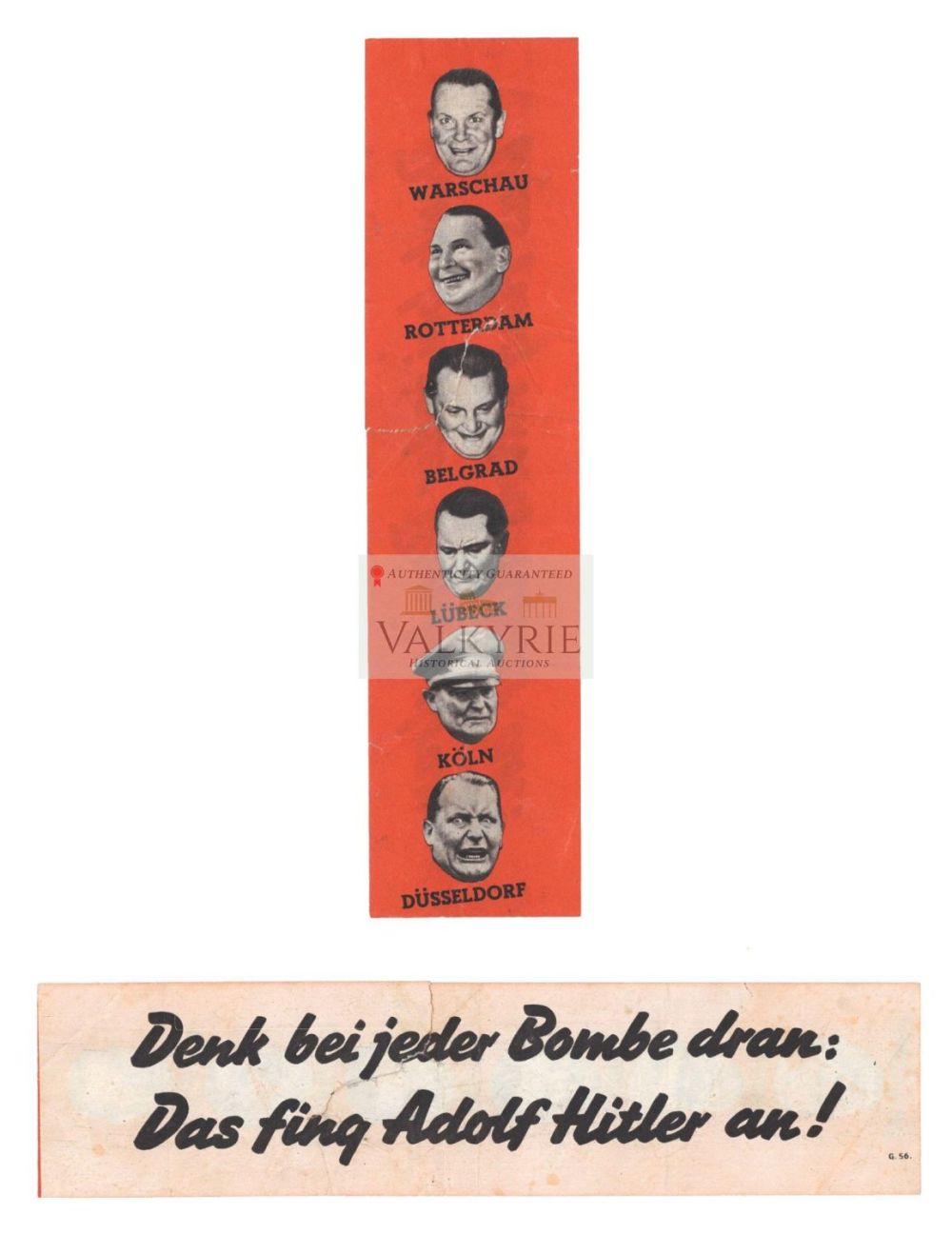 Lot 644: Allied Anti-Nazi War Propaganda Leaflet - "With Every Bomb, Remember: Adolf Hitler Started It!