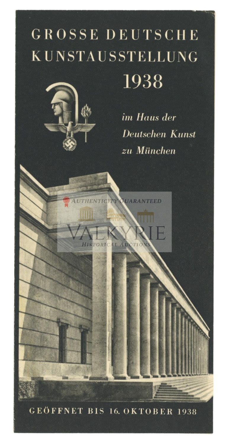 Lot 645: Ad Leaflet With Information About the Famous III Reich Art Exhibition in Munich in 1938