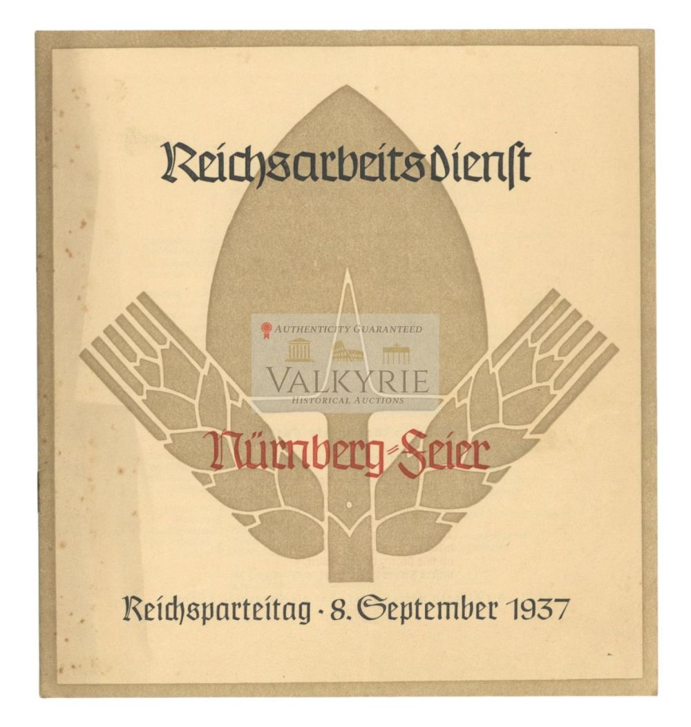 Lot 646: Booklet of the RAD (German Labour Service) Ceremony in Nuremberg in 1937