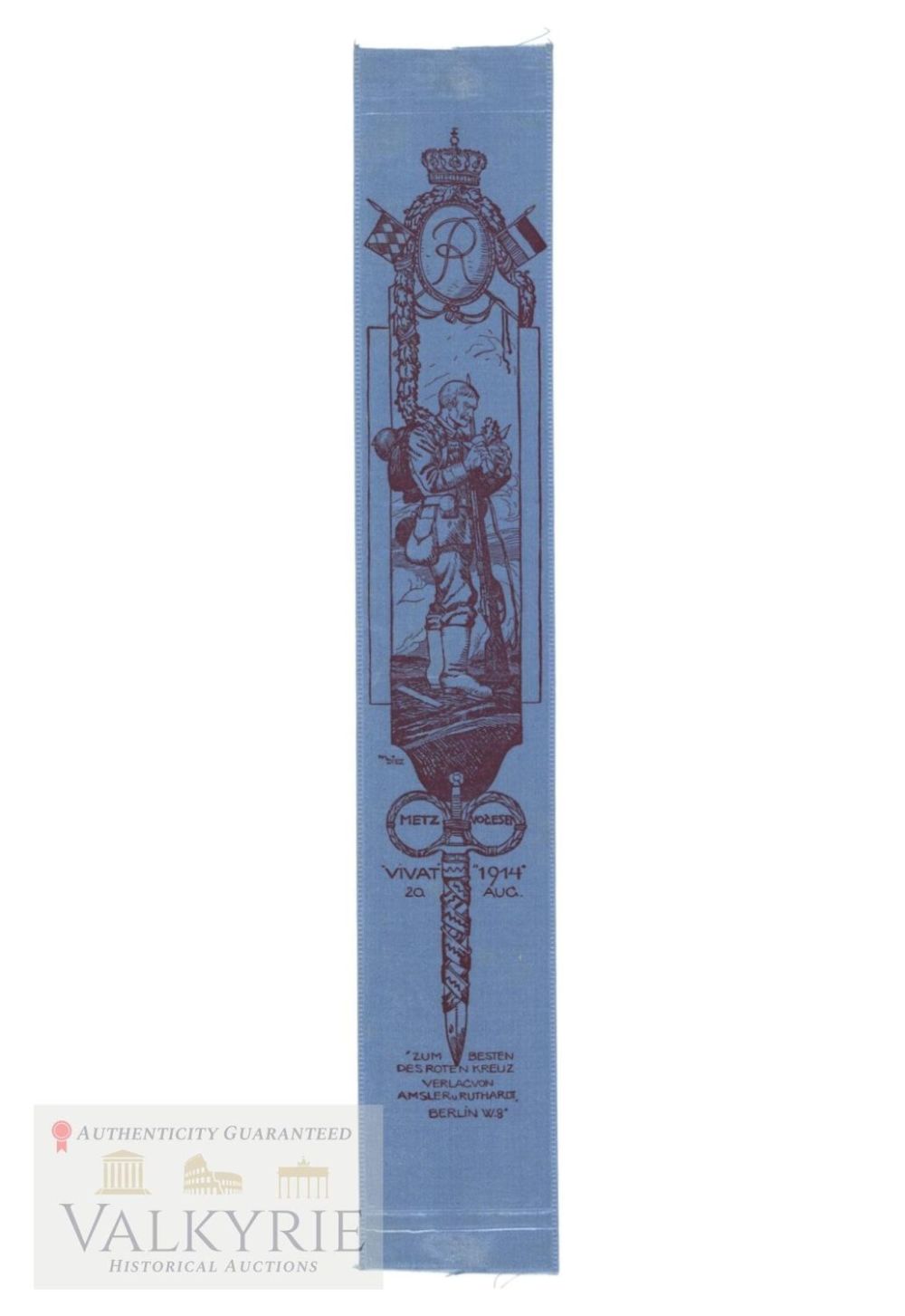 Lot 672: Vivat German Patriotic Ribbon 1914 20. August - Battle of Charleroi WW1