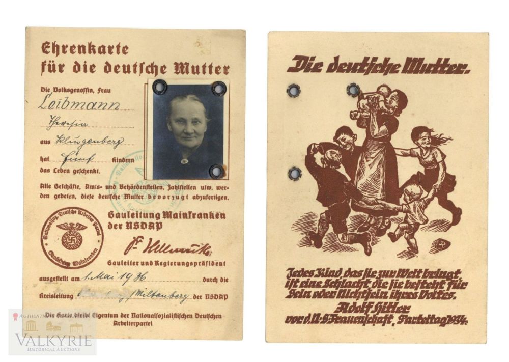 Lot 681: Rare Honour Card for The German Mother 1936 to An Old Woman