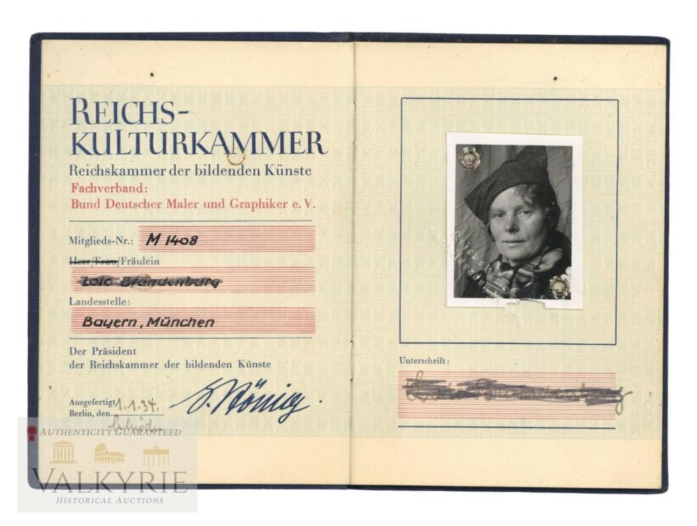 Lot 683: Reich Culturar Chamber Membership Card to a German Painter 1934