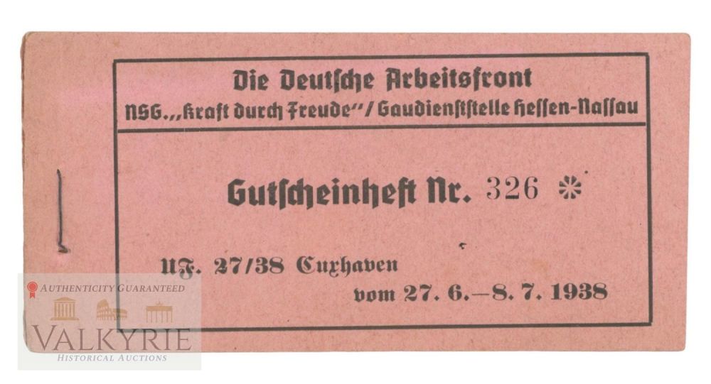 Lot 689: Coupon Booklet For the DAF Progam Kraft Durch Freude - Strength Through Joy 1938