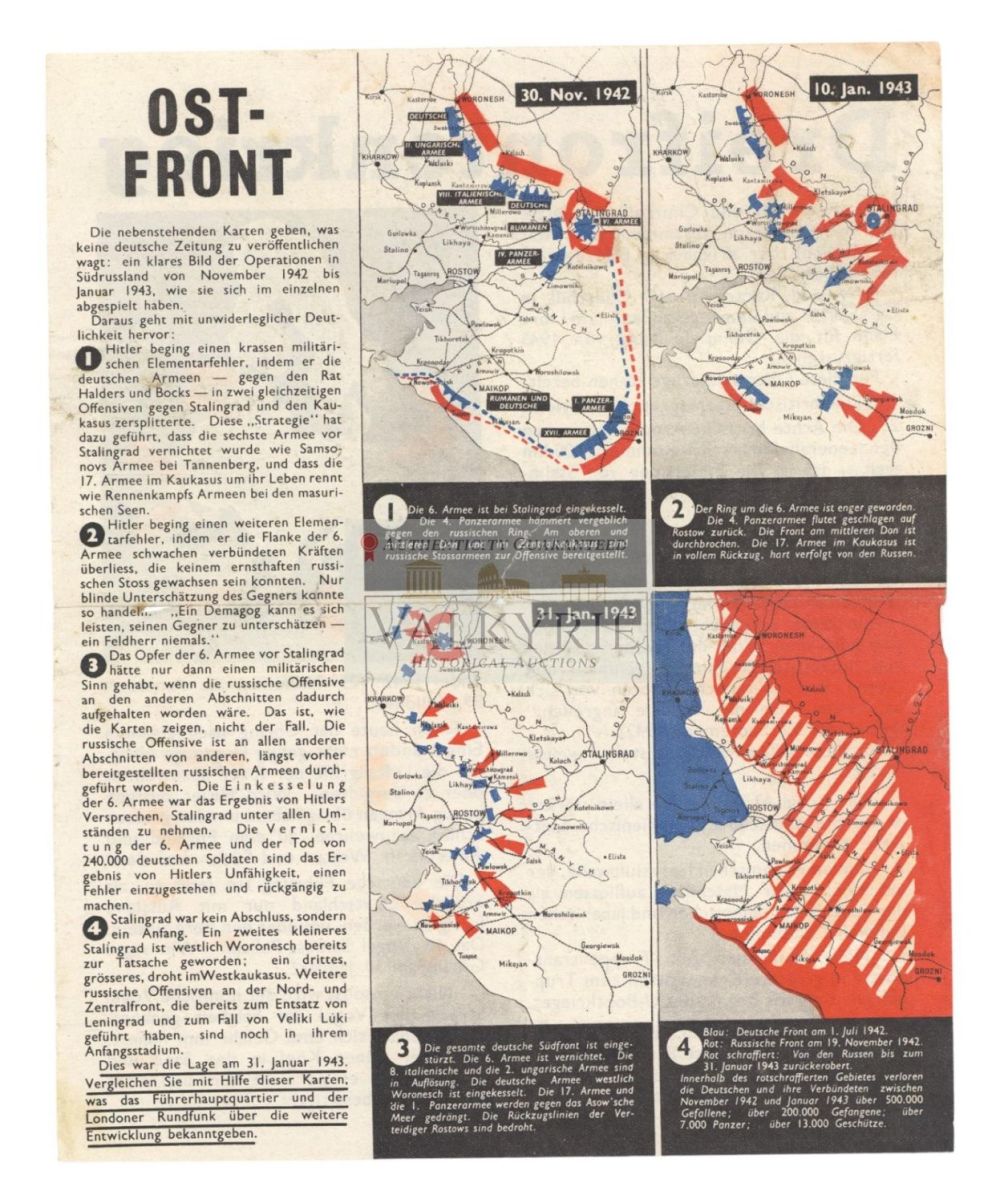 Lot 712: Allied Anti-Nazi War Propaganda Leaflet - "War in Three Fronts"