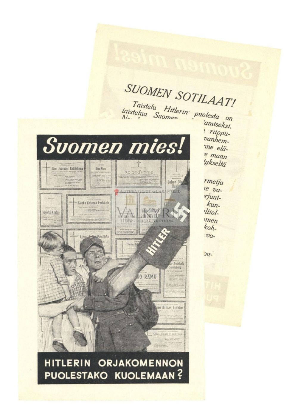 Lot 719: Soviet Anti-Nazi War Propaganda for Finnish Soldiers - "To Die for Hitler's Slave Command?"