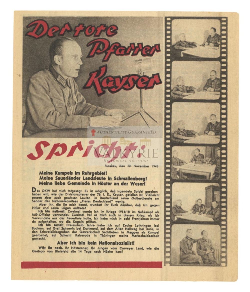 Lot 728: Russian Anti-Nazi War Propaganada Leaflet - "The Dead Priest Kayser Speaks"