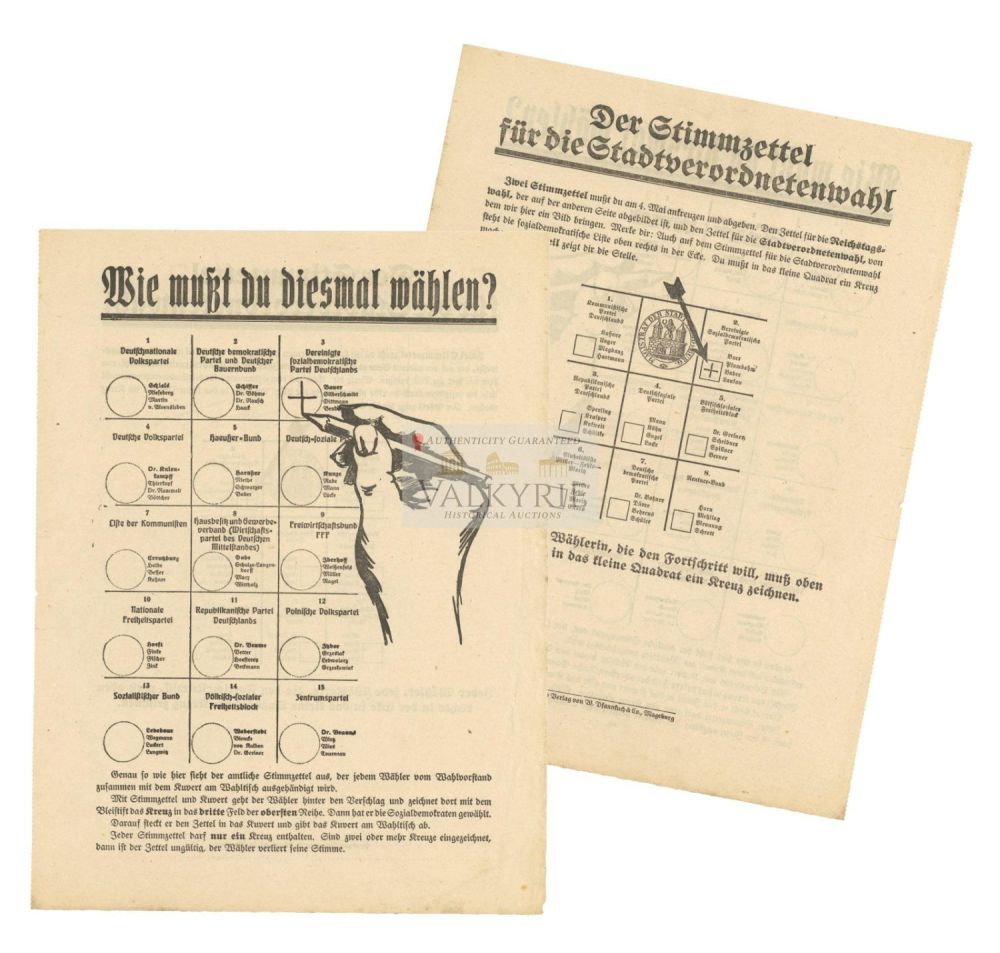 Lot 732: Weimar Republic Period German Social Demoratic Party Propaganda Leaflet