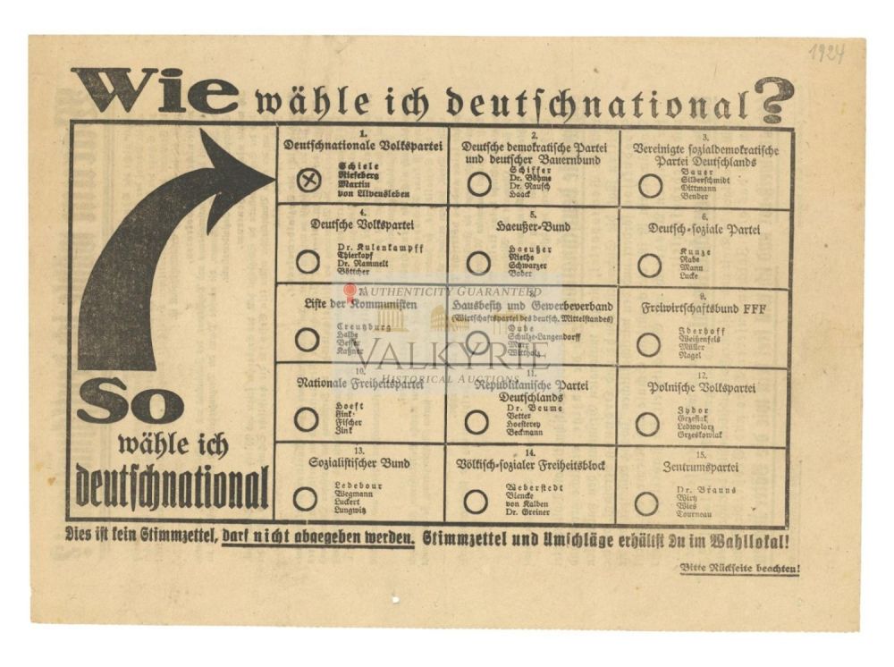Lot 733: Weimar Republic Period German National Party Propaganda Leaflet