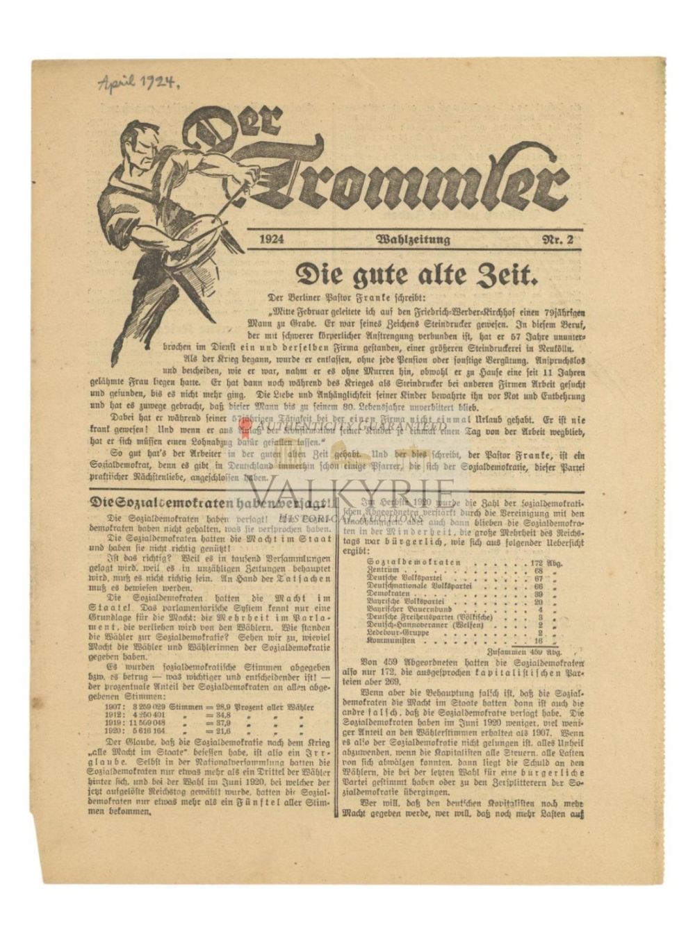 Lot 734: Old German Nationalist Newspaper "Der Trommler" 1924 - "The Good Old Days"